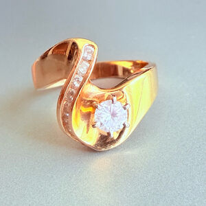 Estate 14K Yellow Gold Earth Mined Natural Solitaire .22 CT Diamond Wave Ring